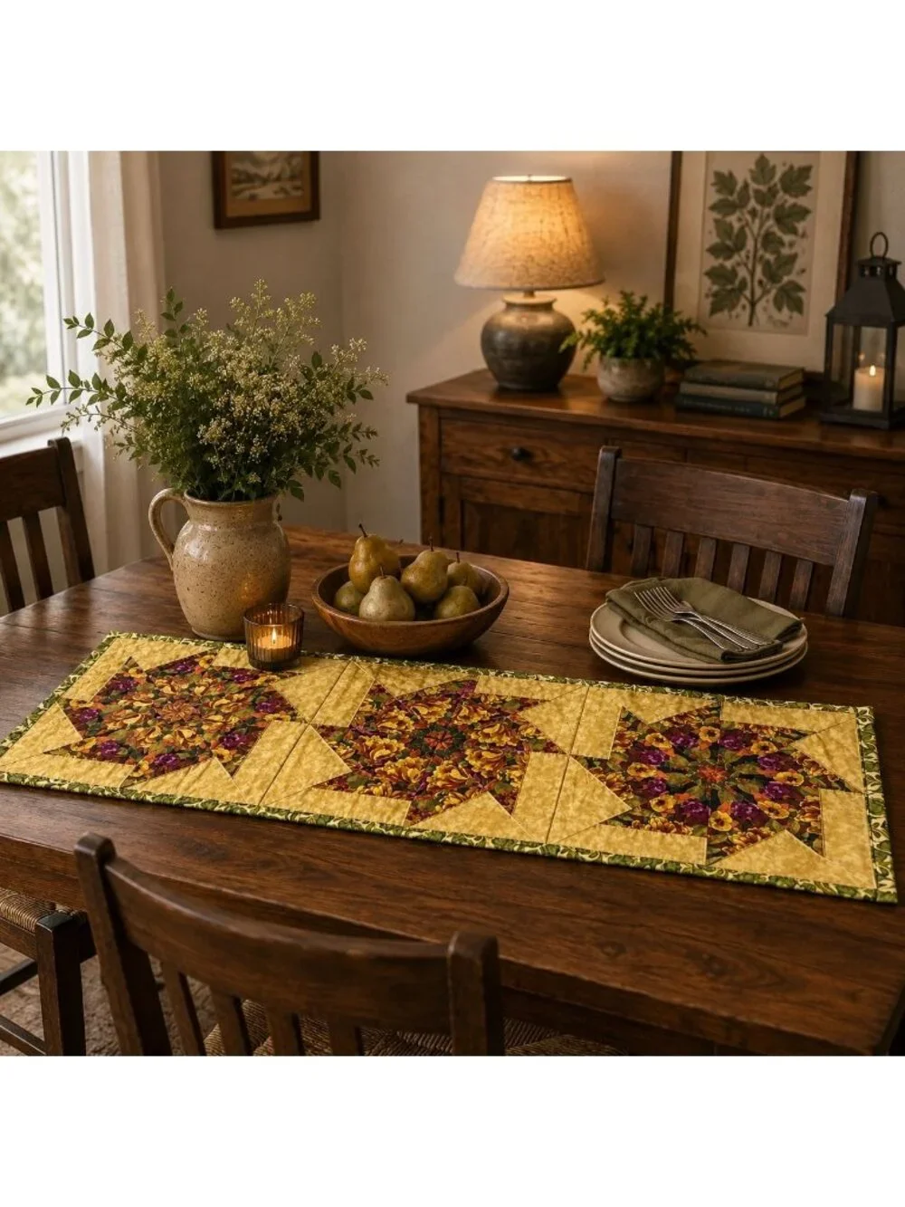 Handmade Floral Quilted Table Runner Cottagecore Patchwork Farmhouse Decor